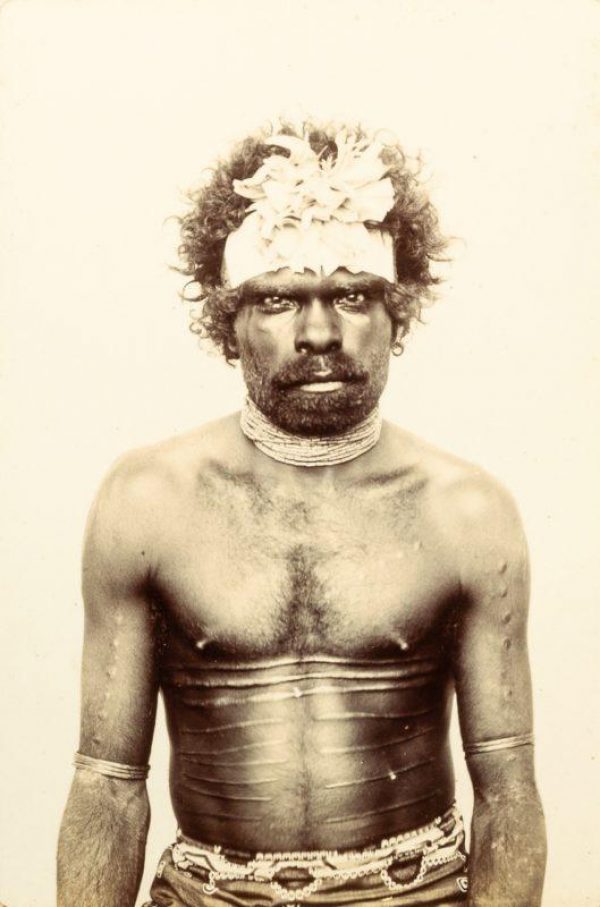 Presentation photograph album with 48 portraits of Aboriginal men and women. Palmerston (Darwin), mid 1890s.