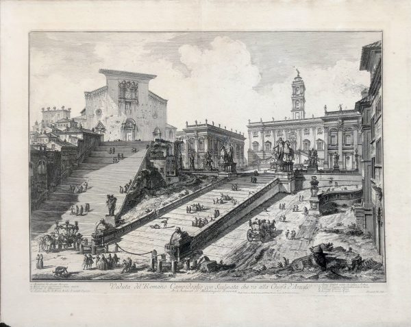 GIOVANNI BATTISTA PIRANESI, "VEDUTA DEL ROMANO CAMPIDOGLIO CON SCALINATA CHE VA ALLA CHIESA D'ARACELI". From "Vedute di Roma".